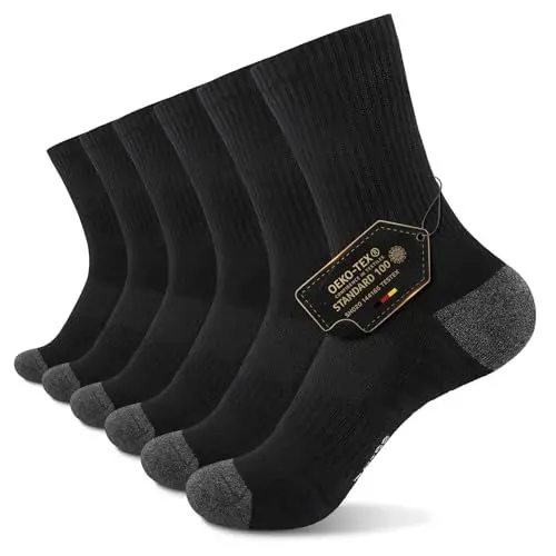 Produktbild: TUUHAW Tennissocken Herren 43-46 Schwarze Socken Herren Lang Sportsocken Laufsocken Baumwolle Dicke Socken Wandersocken Damen Schwarz Socken Verdickte Frottee Baumwollsocken 6 Paar, Schwarz 43-46