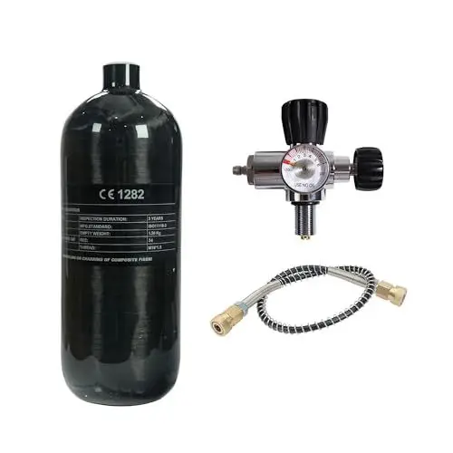 Produktbild: TUXING 2L 4500psi Kohlefaser-Lufttank (leere Flasche) & Paintball-Füllstation mit Ventilregleranzeige für PCP-Spiele