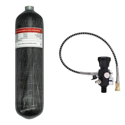Produktbild: TUXING 4500psi Kohlefaser-Lufttank 3L (Leere Flasche) Paintball-Füllstation Mit Zwei Manometern Bis Zu Mit 24-Zoll-Hochdruckschlauch M18*1.5 Eisenhaltig
