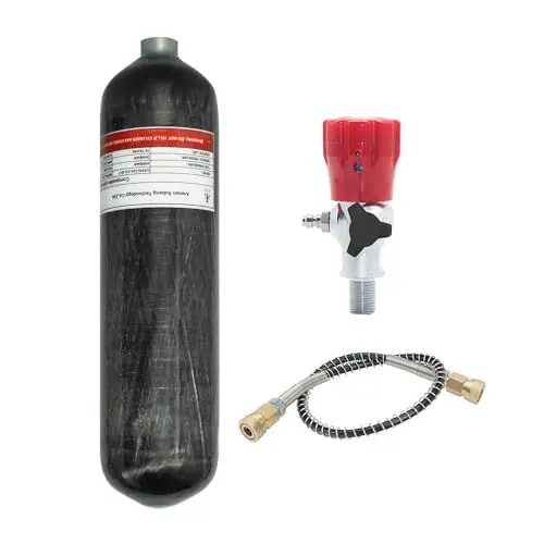Produktbild: TUXING 4500psi Kohlefaser-Lufttank 3L (Leere Flasche) & PCP-Paintball-Füllstation mit Druckmessventil, Tauchflasche, PCP-Tank mit Druckregler für PCP-Spiele