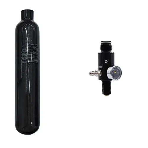 Produktbild: TUXING 4500psi Kohlefaser PCP Paintball Tank 0.5L CE genehmigt zusammengesetzter Zylinder mit Paintball Regulator Ventil Regulator Gauge Ausgangsdruck: 1800psi-M18*1.5