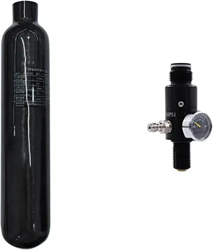 Produktbild: TUXING 4500psi Kohlefaser PCP Paintball Tank 0.5L CE genehmigt zusammengesetzter Zylinder mit Paintball Regulator Ventil Regulator Gauge Ausgangsdruck: 2200psi-M18*1.5