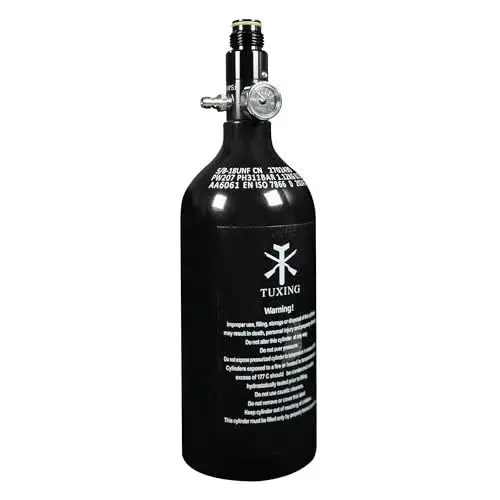 Produktbild: TUXING 48/3000 Aluminium-Druckluft-HPA-Paintballtank mit Regler, für Luftgewehr und Airsoft PCP, leer (0.75L pcp Aluminium Flasche-Auslass 800Psi)
