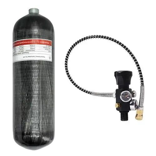 Produktbild: TUXING 6,8 l/414 ci Kohlefaser-Paintball-HPA-Lufttank, 4500 psi PCP-Luftsystem, Doppelmanometerventil, 24-Zoll-Hochdruckschlauch mit doppeltem Schnelltrenner