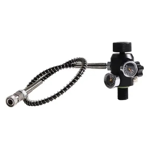 Produktbild: TUXING M18*1.5 Gewinde 4500psi Paintball Tankstation PCP Luftpistole Regler Dual Gauge Ventil Lufttankventil mit 50.8 cm Hochdruckschlauch (nicht reguliert) für Zylinderladesystem
