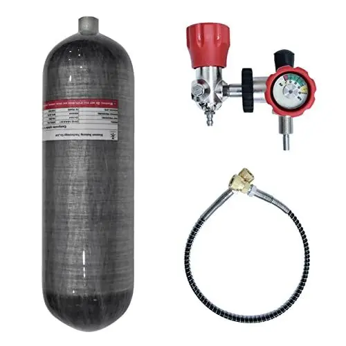 Produktbild: TUXING Universal 6,8 l 4500 psi Kohlefaser-Lufttank (leere Flasche) & Paintball-Füllstation mit Ventilreglermanometer für PCP-Spiele