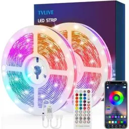 Produktbild: TVLIVE LED Strip 15m, RGB LED Streifen, Farbwechsel LED Lichterkette mit Fernbedienung, App-steuerung, 16 Mio. Farben, Sync mit Musik, LED Band für Schlafzimmer Küche Zuhause Schrankdek (7.5M*2)
