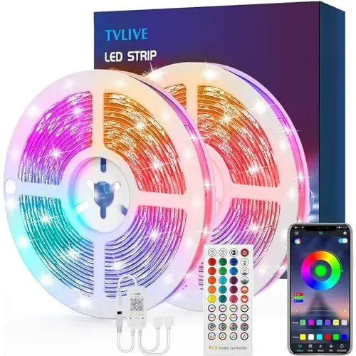 Produktbild: TVLIVE LED Strip 15m, RGB LED Streifen, Farbwechsel LED Lichterkette mit Fernbedienung, App-steuerung, 16 Mio. Farben, Sync mit Musik, LED Band für Schlafzimmer Küche Zuhause Schrankdek (7.5M*2)
