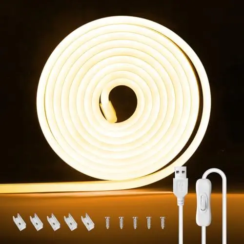 Produktbild: TVLIVE USB Neon LED Streifen 2M, Warmweiß Dimmbar Mit Schalter, Wasserdicht Flexibel, Silikon Lichtband, 5V USB LED Leiste Für Innen Außen Schlafzimmer Küche Deko
