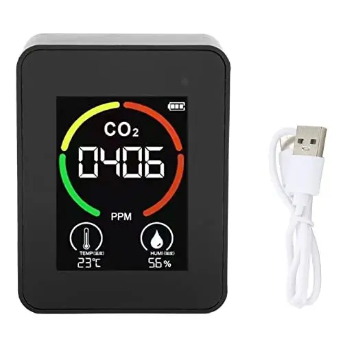 Produktbild: TVOC Tester USB Aufladung CO2 Messgerät Indoor CO2 Detektor Luftqualitätsmonitor Tester, Thermometer Hygrometer für Zuhause für Kohlendioxid Temperatur und Luftfeuchtigkeit