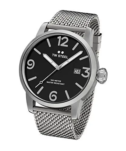 Produktbild: TW Steel Maverick Unisex Quarzuhr mit schwarzem Zifferblatt, Analoganzeige und grauem Edelstahl Armband