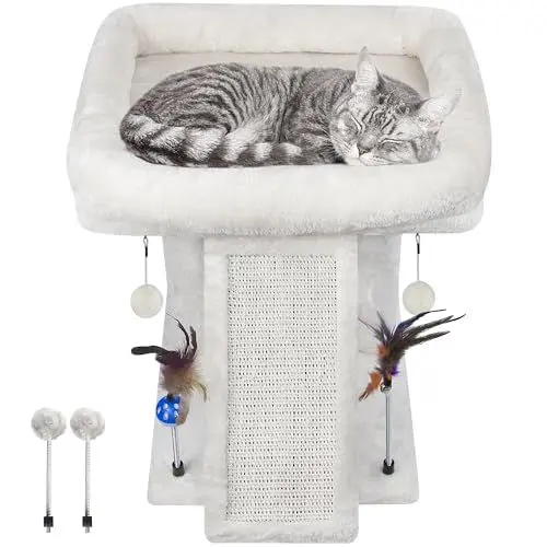 Produktbild: TWDEPART Kratzbaum mit Kratzbaum für Indoor-Katzen, Aktivitätszentrum, Kletterbaum, Katzenmöbel mit hängenden Bällen, Beige