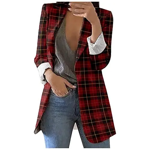 Produktbild: Tweed Blazer Damen Arbeitsjacke Damen Damen Jacke Frühling Damen Blazer Rose Longblazer Damen Gelb Damen Blazer Blau 38 Sweatblazer Damen Karierte Jacke Damen Blazer Damen Rot 2Xl