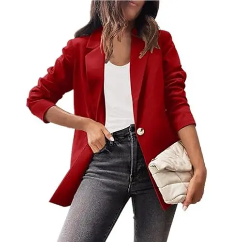 Produktbild: Blazer Grau Damen Blazer Schwarz Damen Business Outfit Damen Set Karo Blazer Damen Kurzblazer Damen Nadelstreifen Anzug Damen Karo Kleid Damen Blazer Damen Sportlich Blaser Rot M