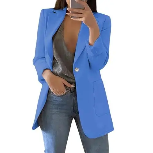 Produktbild: Tweed Blazer Damen Blaser Jacke Damen Blazer Schwarz Blazer Kurz Damen Blazer Elegant Modern Freizeit Anzug Damen Blauer Blazer Damen Karo Hose Damen Blaser Jacke Damen Business Blau M