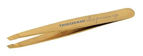 Produktbild: TWEEZERMAN Pinzette (Handgeschliffene Schräge Spitzen, Augenbrauen zupfen, Profi-Qualität, Rostfreier Edelstahl), Gold