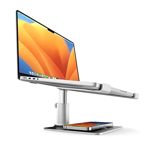 Produktbild: Twelve South HiRise Pro für Laptops und MacBooks | Ergonomischer, höhenverstellbarer Ständer mit kabelloser MagSafe Ladestation (Silber)