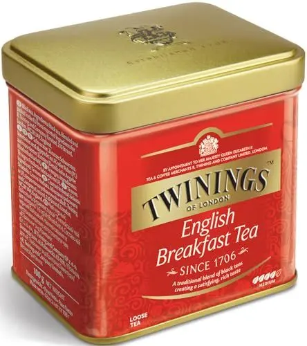 Produktbild: Twinings English Breakfast Tea Schwarzer Tee lose in der TeeDose kräftiger Schwarztee aus hochwertigen Teeblättern gepflückt in Sri Lankas und Indiens besten Teegärten g, Neutral, 100 gramm