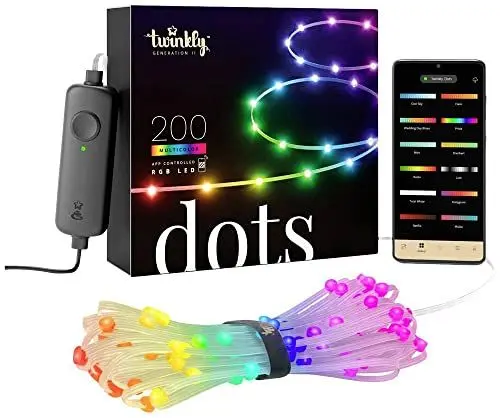 Produktbild: Twinkly Dots 10m, Flexibler RGB-LED-Streifen, für Drinnen und Draußen, Kompatibel mit Alexa und Google Home, IP44, Über 16 Mio. Farben, App-Steuerung, Transparentes Kabel, 200 LED-Lichter
