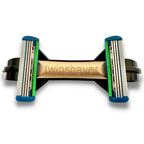 Produktbild: twinshaver Glatzen Rasierer Herren 0mm - Schnittschutz & 80% Zeitersparnis, Kopfrasierer Glatze + 4 Klingen, Doppel-Nassrasierer (Schwarz)