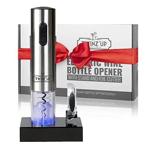 Produktbild: Twinz'up Korkenzieher Elektrisch, Premium Box mit Folienschneider und Ladestation, Kabelloser Elektrischer Korkenzieher, Weinöffner Set, Korkenzieher Wein Silber