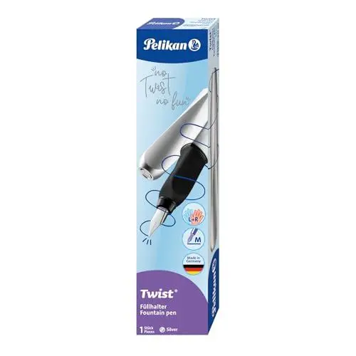 Produktbild: Pelikan Twist Füllhalter, Edelstahl-Feder in Strichbreite M inkl. Tintenpatrone, silber, 1 Stück