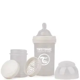 Produktbild: Twistshake Anti-Kolik Babyflasche mit Milchpulverbehälter und Mixer - 180 ml | Langsam Fließende, Brustähnliche Brustwarze aus Silikon | BPA-freie | Geeignet für Neugeborene (0+) | Weiß