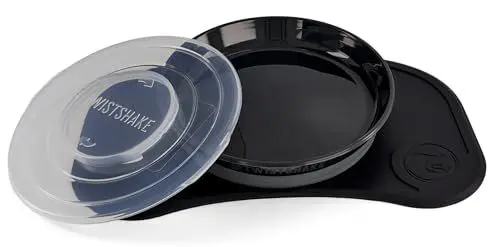 Produktbild: Twistshake Click-Mat Mini + Platte | Anti-Rutsch-Geschirrset für Babys | Babyteller + Baby-Tischset (31x17) | BPA-freier Baby-Entwöhnungsteller | Essenstrainingsplatte für Kinder ab 6m+ | Schwarz