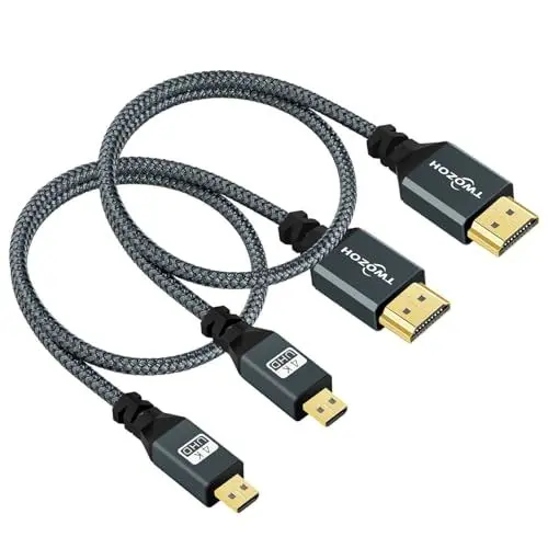 Produktbild: Twozoh Micro HDMI Kabel auf HDMI 0,3M 2 Stück, Nylon Geflochten HDMI Kabel A auf Micro HDMI D Unterstützt 3D 4K/60Hz 2.0 1080p für GoPro Hero7/8/9 Raspberry Pi 4