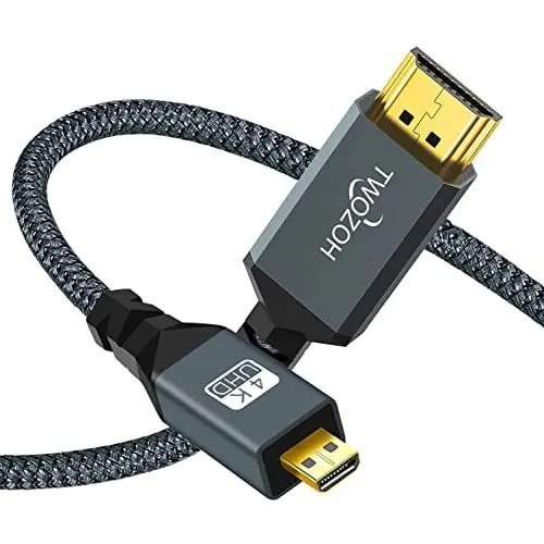 Produktbild: Twozoh Micro HDMI auf HDMI Kabel 5M, High-Speed HDMI auf Micro HDMI geflochtene Schnur Unterstützung 3D 4K/60Hz 1080p