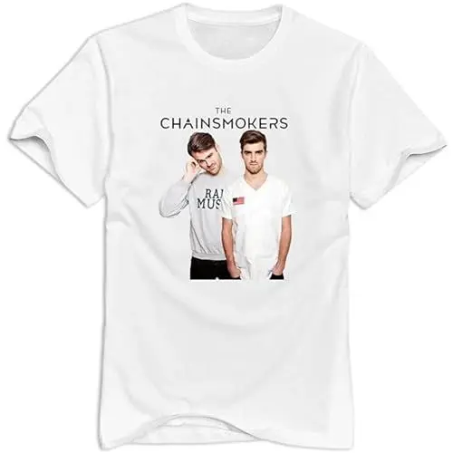 Produktbild: Twsy Men's The Chainsmokers Unisex Crew Neck Cotton Tee Men's Short-Sleeve T-Shirts White M