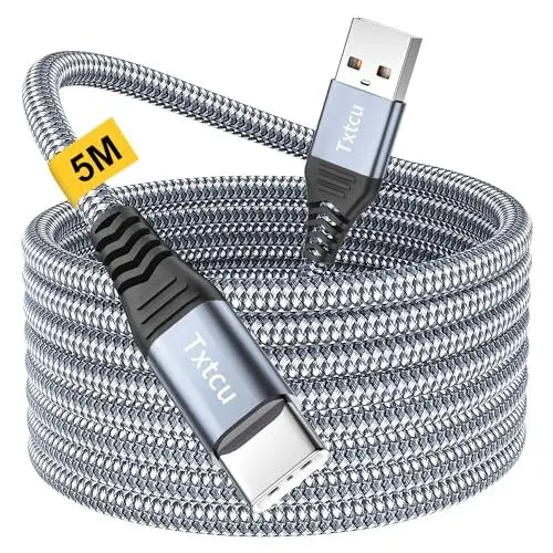 Produktbild: Txtcu USB C Kable 5M, Extra Lang USB C Ladekabel Nylon PS5 Controller Ladekabel USB Typ C Kable für Samsung Galaxy S22/S21/S20,Note 10 9 8,PS5,LG V30 V20 G6 G5,Moto,Huawei P30 Mate30,Sony Xperia XZ