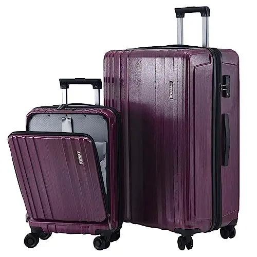 Produktbild: TydeCkare 2 Teiliger Koffer, 20 Zoll mit Vorderer Laptoptasche & 28 Zoll mit Expandle, Leicht Hartschalenkoffer ABS+PC Hartschalenmaterial, mit TSA Schloss,Zweiwegeräder, Rosarot