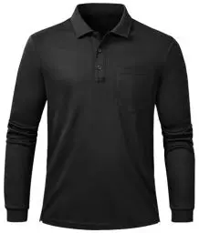 Produktbild: Tyhengta Langarm Poloshirt Herren Golf Shirt Schnell Trocknendes Polo T-Shirt Sport Tennis Polo Tops mit Tasche Schwarz,L