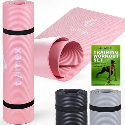 Produktbild: Tylmex Matte Yogamatte Rutschfest Dicke 8mm Sportmatte für Yoga Pilates Fitness Gymnastik Outdoor und Zuhause mit Tragegurt und Übungskomplex - Rosa4