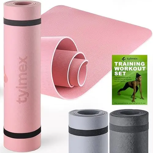 Produktbild: Tylmex Yogamatte TPE rutschfest 6mm | Umweltfreundliche Fitnessmatte für Yoga, Pilates & Workout | Trainingsmatte 183x61cm mit Tragegurt & Online-Übungsanleitung - Rosa