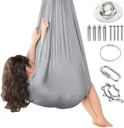 Produktbild: tylxayoxa Aerial Yoga Hängematte Set, Aerial Yoga Swing Air Fliegen, Nestschaukel, Yoga-Schaukel Hammock Swing 200 Kg Max. Tragfähigkeit Mit Beschläge, Anti-Gravity-Übungen(Grau,150x280CM/59x110in)