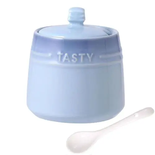 Produktbild: TYMYYS Zuckerdose Mit Deckel Und Löffel, Zuckerbehälter Mit Löffel, Zuckerdosen Für Die Arbeitsplatte, Salzschale Aus Keramik Mit Deckel-blau-240ml/8.5oz