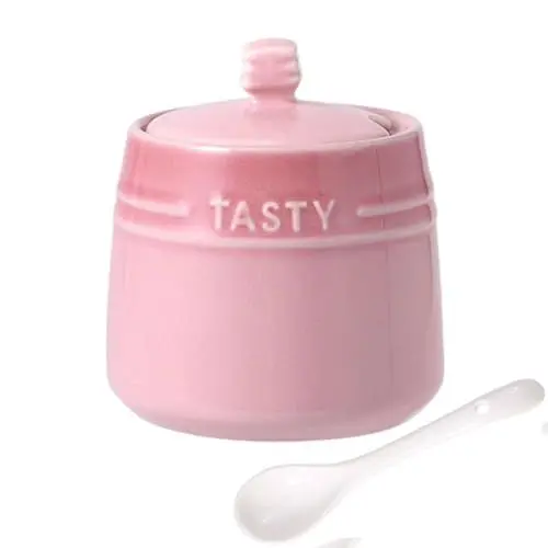 Produktbild: TYMYYS Zuckerdose Mit Deckel Und Löffel, Zuckerbehälter Mit Löffel, Zuckerdosen Für Die Arbeitsplatte, Salzschale Aus Keramik Mit Deckel-rosa-240ml/8.5oz
