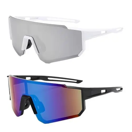 Produktbild: tyokas 2 Stück Sport Sonnenbrille Fahrradbrille Winddicht Polarisiert Fahrradbrille en Rave Brille UV400 Schutzbrille Geeignet zum Radfahren, Laufen, Skifahren und für andere Outdoor-Aktivitäten