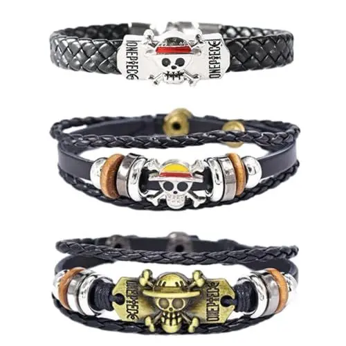 Produktbild: tyokas 3 Stück Anime Armband Geflochtenes Herren Lederarmband Einstellbare Größe Mehrschichtiges Paar Schnallenarmband Requisiten und Zubehör für Cosplay, Handgelenkdekoration