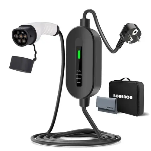 Produktbild: Typ 2 Ladekabel Schuko 3,7kW, Tragbare EV Ladestation 16A 5M, 1 phasig, ladekabel Auto typ 2 schuko,Tragbares EV Ladegerät, Typ 2 EV Ladegerät mit Tasche für Elektroauto & Hybrid - Schwarz