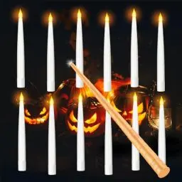 Produktbild: Tyreses 12 Stück Schwebende Kerzen mit Zauberstab Fernbedienung, Fliegende Schwimmende LED Kerzen Flackernde Flammenlose Batteriebetriebene Kerze, Hängende Kegelkerze für Weihnachten Halloween Deko