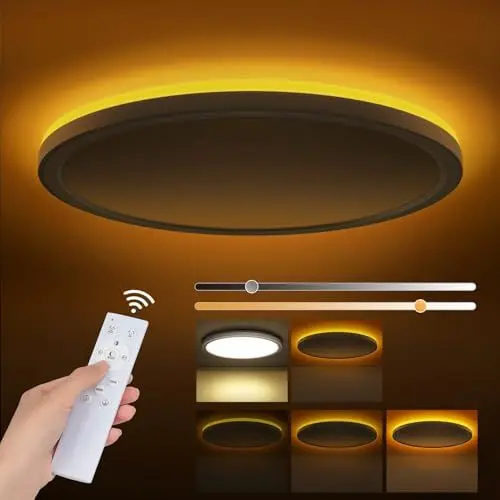 Produktbild: Tyreses LED Deckenleuchte Dimmbar 24W, Deckenlampe mit Fernbedienung, 1800K Dimmbar Nachtlicht, Panel 3000K-6500K Dimmbar für Schlafzimmer, Kinderzimmer, Wohnzimmer, Flure, Küche,Badezimmer, Ø30cm