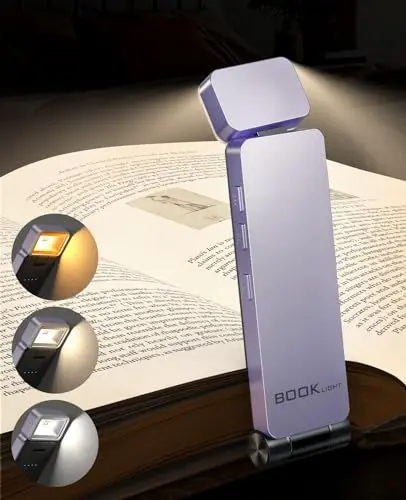 Produktbild: Tyreses Leselampe Buch Klemme, USB Wiederaufladbare Buchlampe, LED Klemmleuchte, 3 Farben und 3 Helligkeit Stufenlos Einstellbar, Blaulicht-Blockierung Geschenk für Kinder und Bücherwürmer（Lila）
