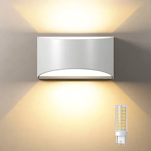 Produktbild: Tyreses Wandleuchte Innen/Wandlampe mit Austauschbarer G9 LED Lampe, Warmweiß 3000K, IP65 Wasserdichte Wandleuchte, Weiss Zeitgenössischer Stil für Badezimmer Wohnzimmer Schlafzimmer Flur