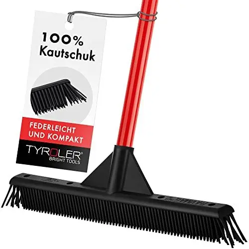 Produktbild: Tyroler Gummibesen mit Stiel | Kehrbesen-Kopf aus 100% Naturkautschuk 40 cm | Besen mit Stiel und 140 cm Anti-Rost-Griff | Gummibesen Tierhaare | Besen Gummiborsten für alle Bodenarten