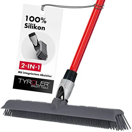 Produktbild: Tyroler Silikon Besen & Bodenabzieher | Kehrbesen-Kopf aus 100% Silikon 41 cm | Besen mit Stiel und 140 cm Anti-Rost-Griff | Silikonbesen mit Stiel | Gummibesen mit Stiel | Gummibesen Tierhaare