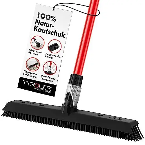 Produktbild: Tyroler Gummibesen & Bodenabzieher | Kehrbesen-Kopf aus 100% Naturkautschuk 41cm | Besen mit Stiel und 140cm Anti-Rost-Griff | Gummibesen mit Abzieher | Gummibesen mit Stiel | Gummibesen Tierhaare