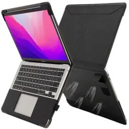 Produktbild: TYTX Kompatibel mit MacBook Air 13 Zoll Hülle Leder Case für MacBook Air 13 2021-2018 (A2337M1/A2179/A1932),Laptop-Hülle Schutzhülle Case Cover mit Heat-Vent und Stand Funktion, Schwarz